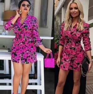 Zara Floral Blazer Dress With Belt Size Medium